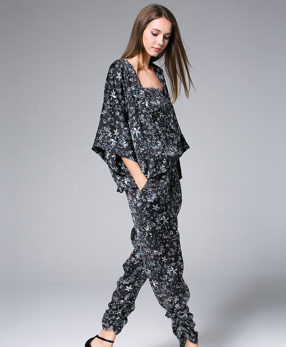 Coats - Black florals Printed Kimono